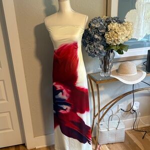 Strapless maxi dress with modern floral print XL